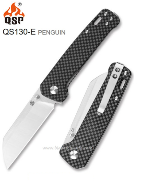 QSP Penguin Folding Knife, D2 Steel, G10 Black, QS130-E